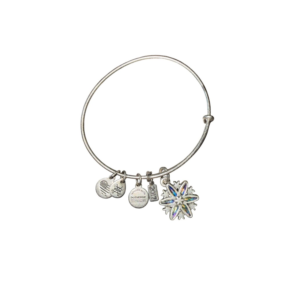 Alex and Ani 2017 Snowflake Bangle Bracelet Rafaelian Silver Iridescent Crystal